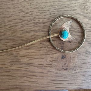 Golden road crafted brass + real turquoise handmade hair pin